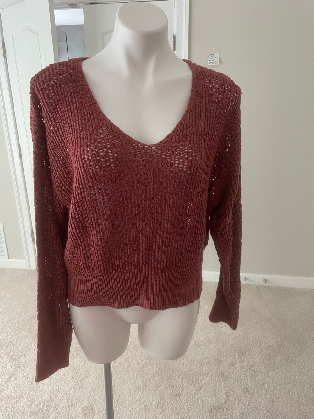 [Billabong]V-Neck Open Knit Pullover Sweater - Rust